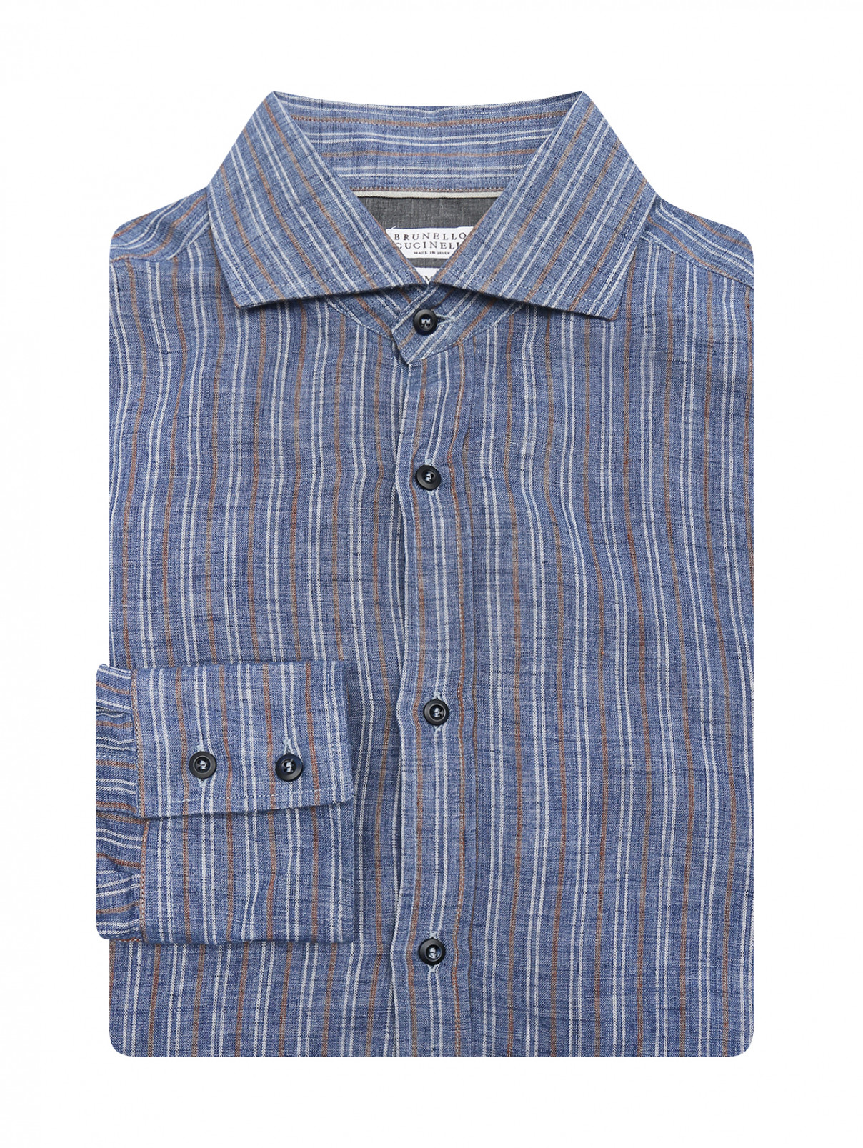 Рубашка изо льна с узором Brunello Cucinelli  –  Общий вид  – Цвет:  Узор