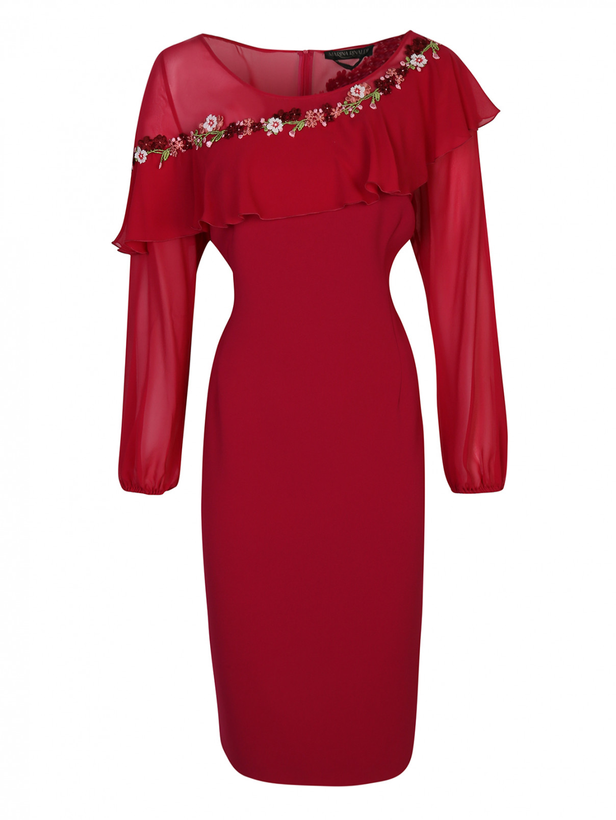 Платье с воланом и декором кружевом Marina Rinaldi  –  Общий вид  – Цвет:  Розовый