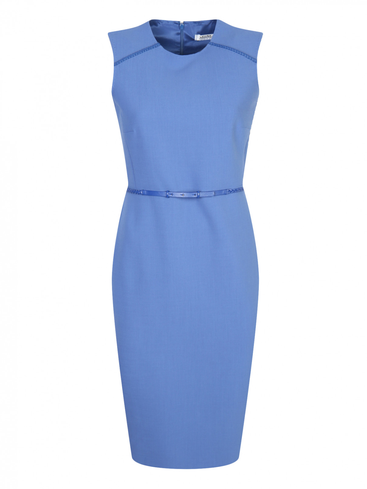 Платье-футляр из шерсти без рукавов Max Mara  –  Общий вид  – Цвет:  Синий