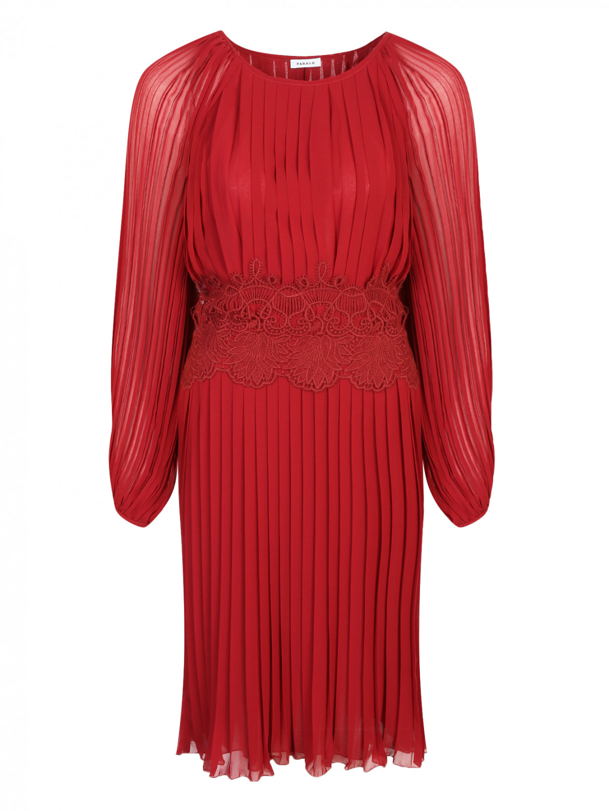 Плиссированное платье с кружевной отделкой P.A.R.O.S.H.  –  Общий вид  – Цвет:  Красный