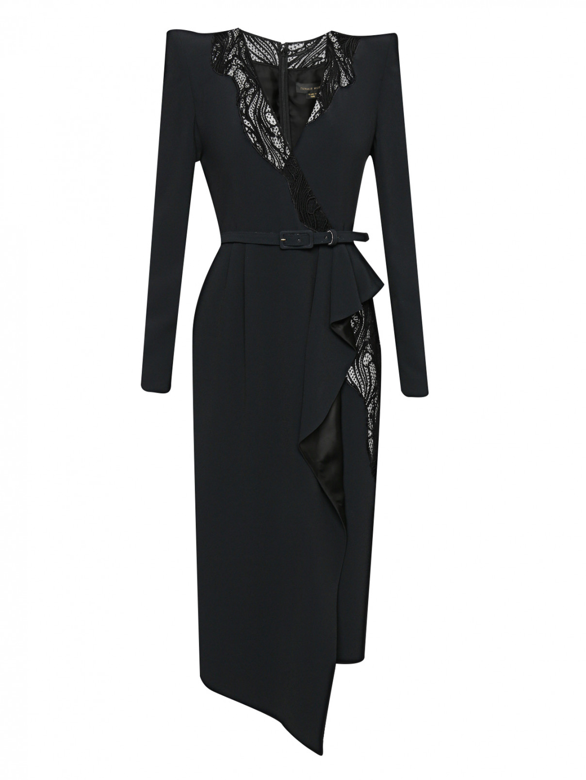 Платье-миди с кружевной вышивкой Zuhair Murad  –  Общий вид  – Цвет:  Черный