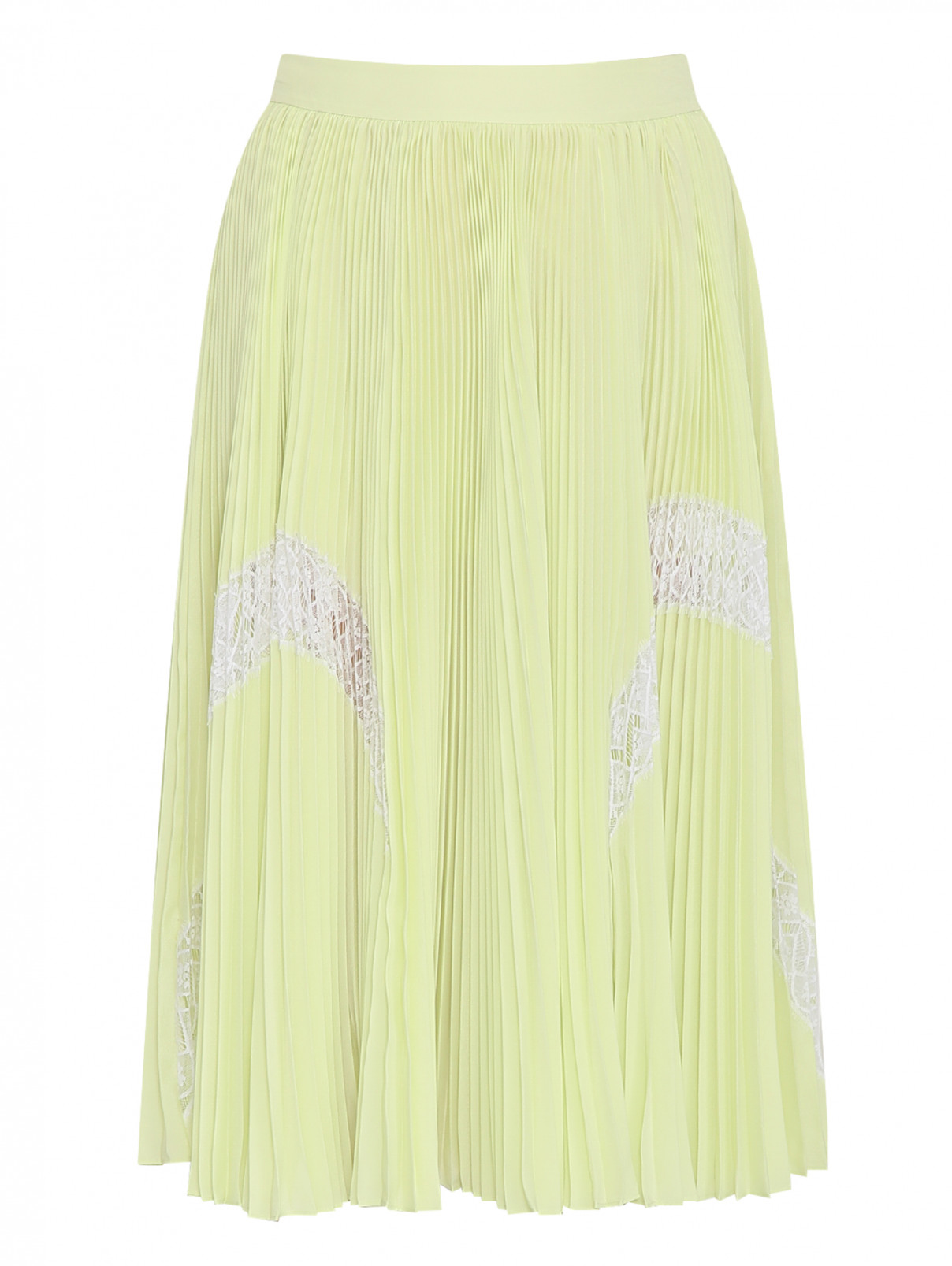 Плиссированная юбка-миди с кружевной отделкой Barbara Bui  –  Общий вид  – Цвет:  Зеленый