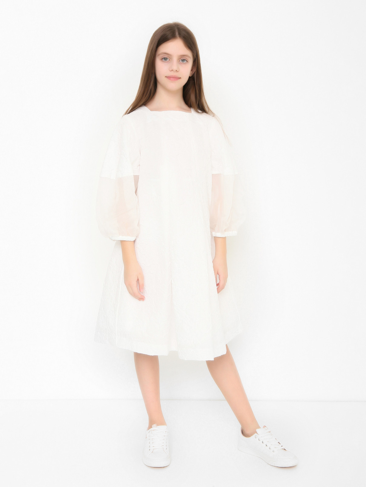 Платье из ткани с жатым эффектом MiMiSol  –  МодельОбщийВид  – Цвет:  Белый