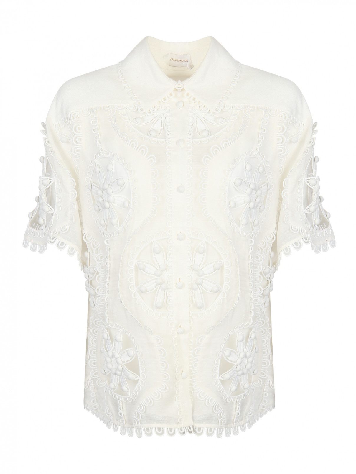 Блуза из хлопка с декором Zimmermann  –  Общий вид  – Цвет:  Белый