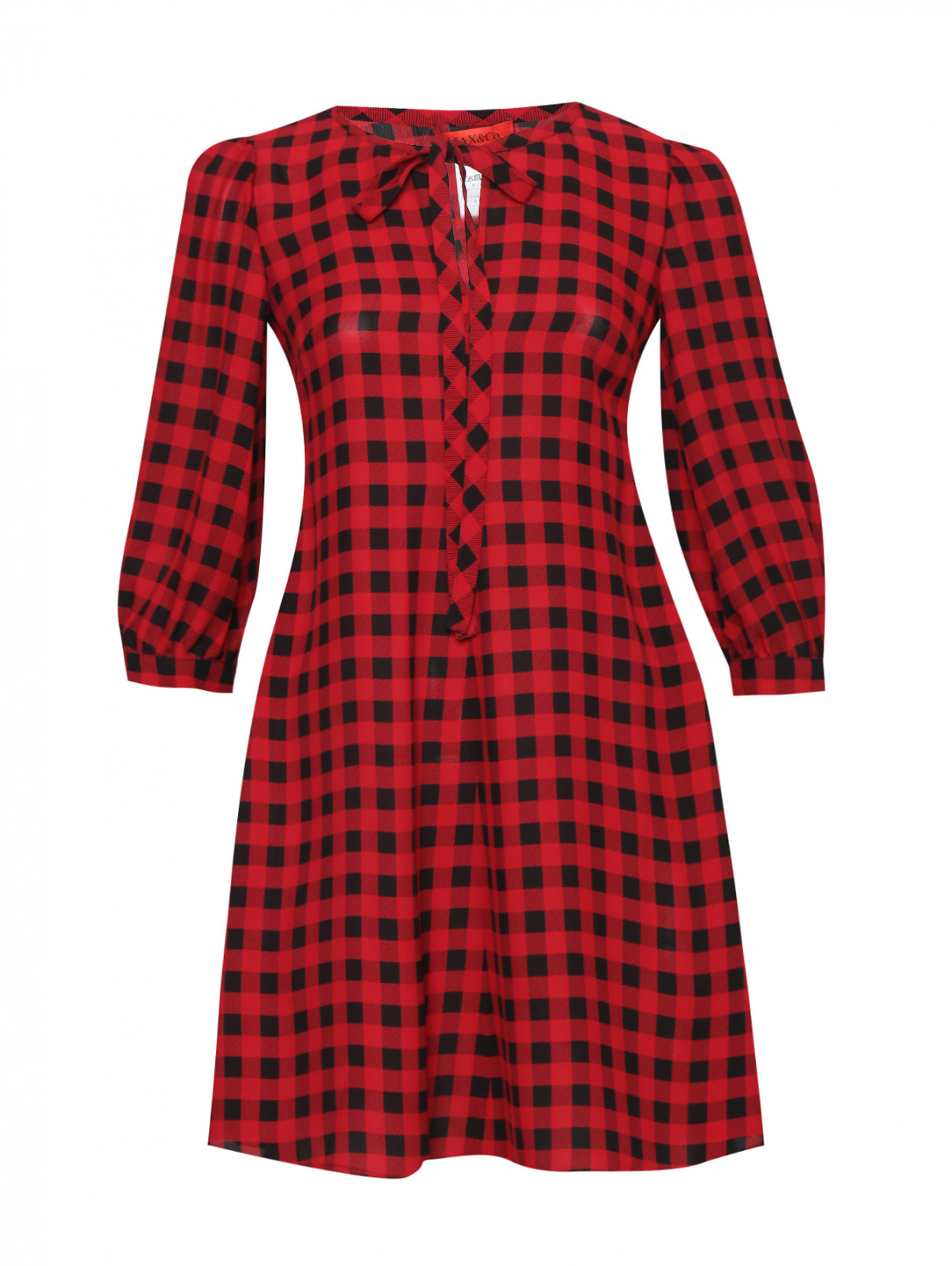 Платье-мини из вискозы в клетку Max&Co  –  Общий вид  – Цвет:  Красный