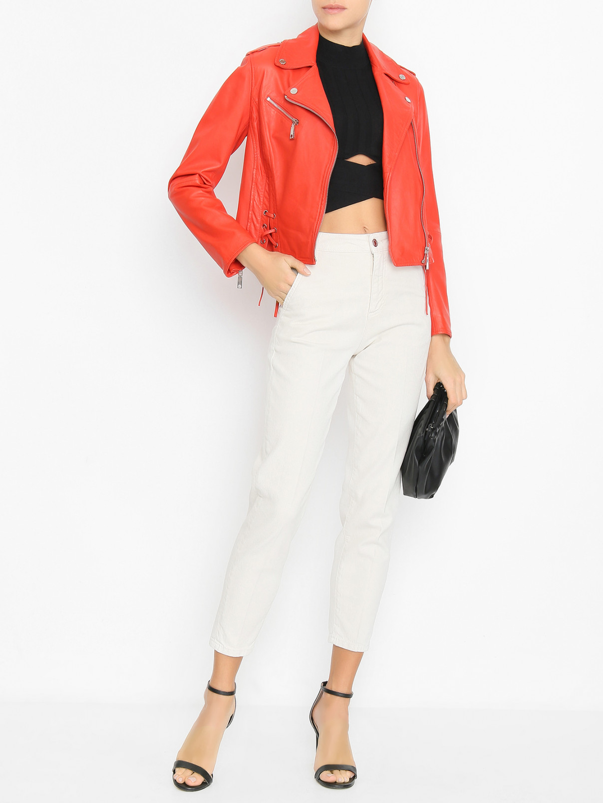 Куртка из гладкой кожи на молнии Max&Co  –  МодельОбщийВид  – Цвет:  Красный