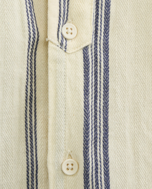 Хлопковая рубашка в полоску без воротника с карманами на груди - Общий вид
