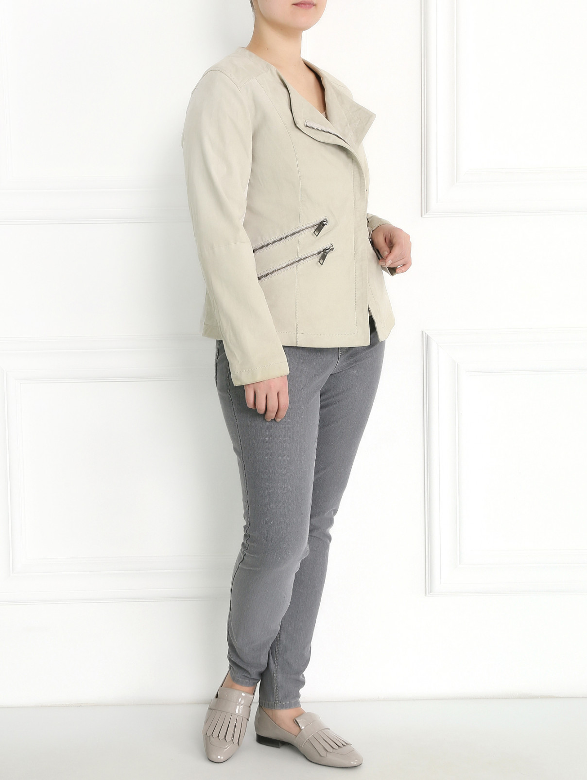 Замшевая куртка с молниями Marina Sport  –  Модель Общий вид  – Цвет:  Серый