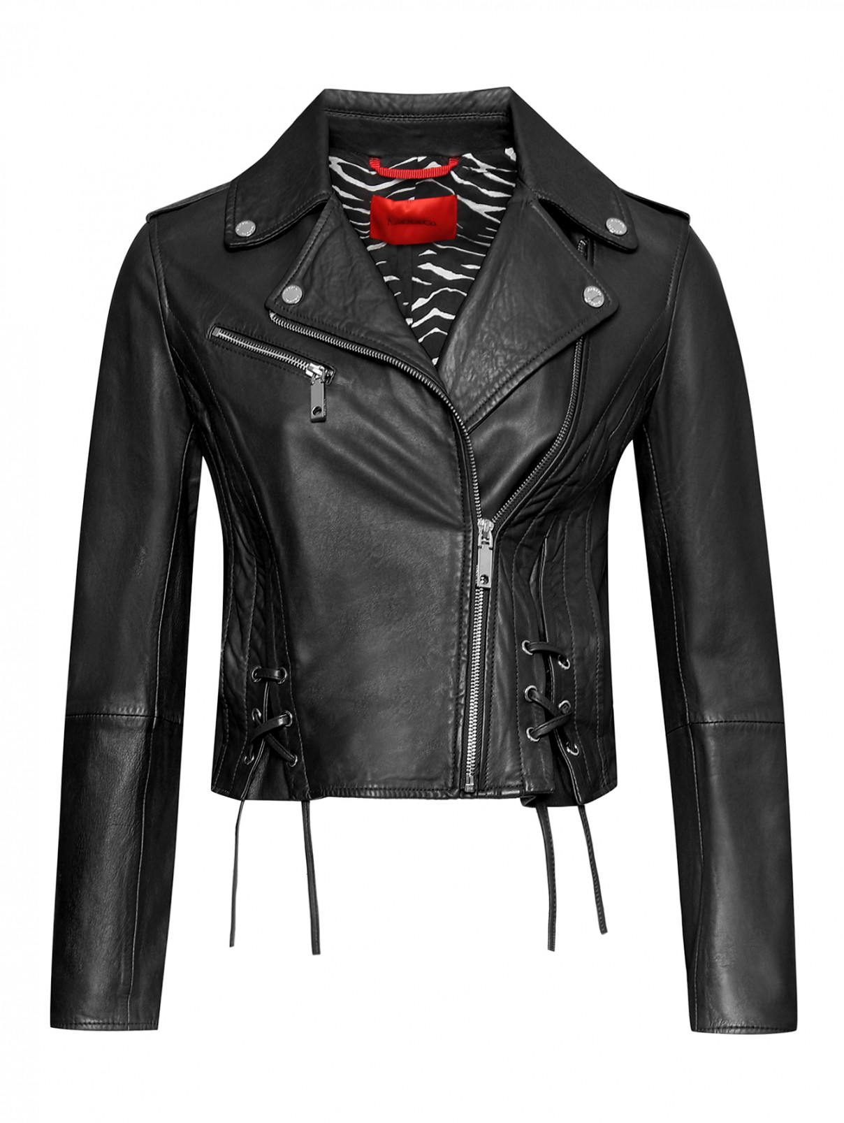 Куртка из гладкой кожи на молнии Max&Co  –  Общий вид  – Цвет:  Черный