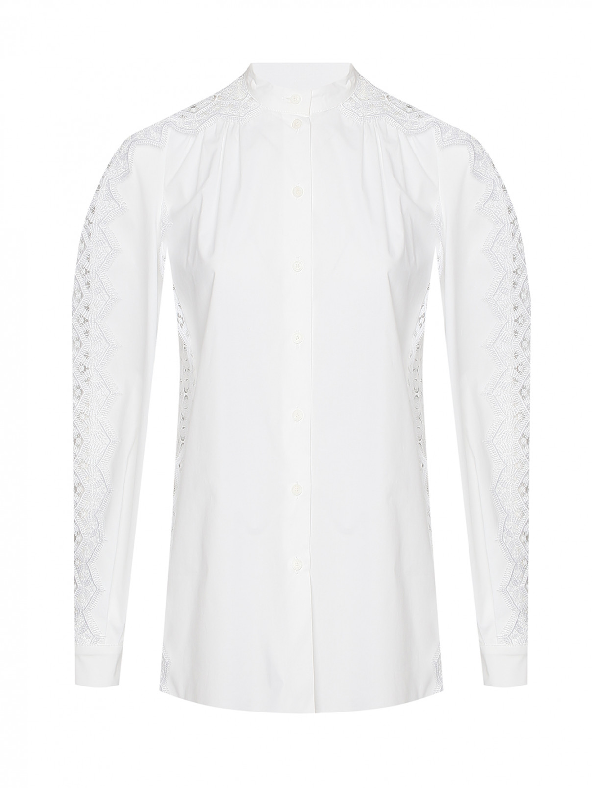 Блуза из хлопка декорированная кружевом Alberta Ferretti  –  Общий вид  – Цвет:  Бежевый
