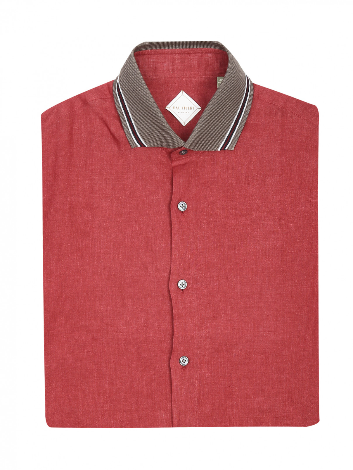 Рубашка из льна с воротом-поло Pal Zileri  –  Общий вид  – Цвет:  Красный