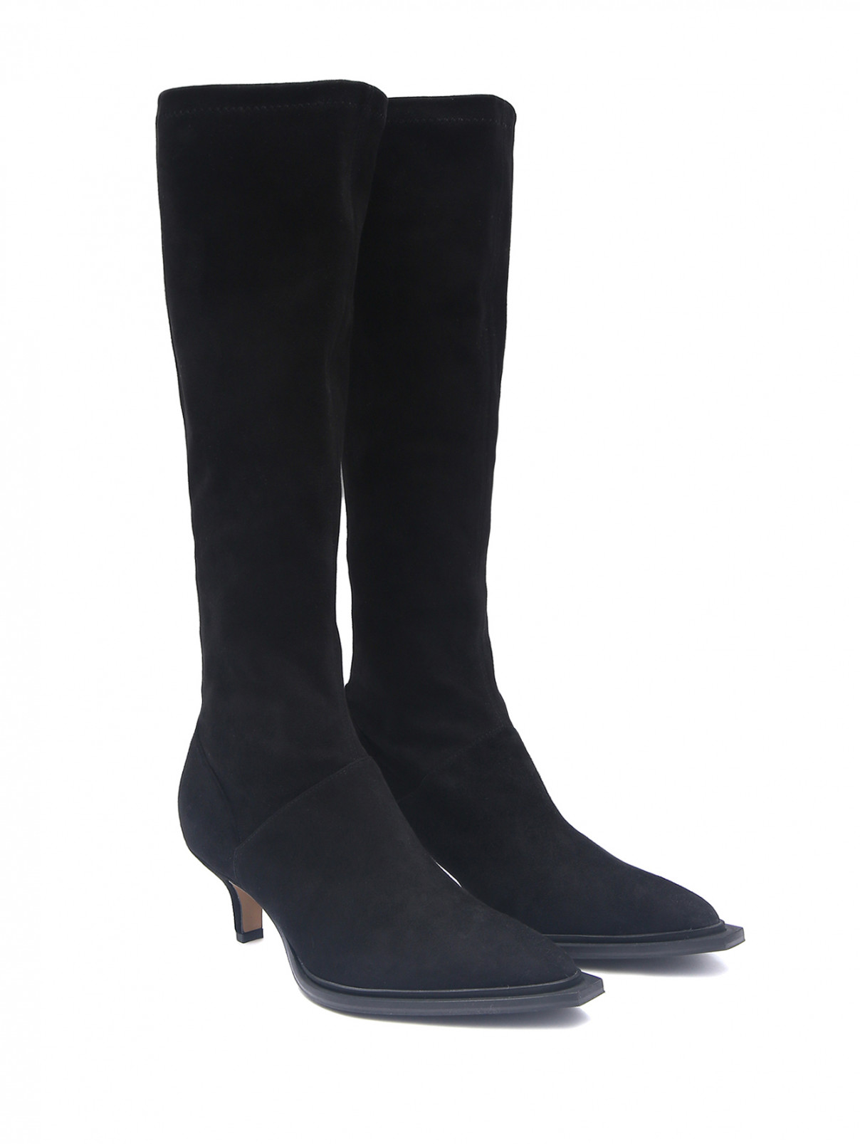 Сапоги из кожи на среднем каблуке Marina Rinaldi  –  Общий вид  – Цвет:  Черный