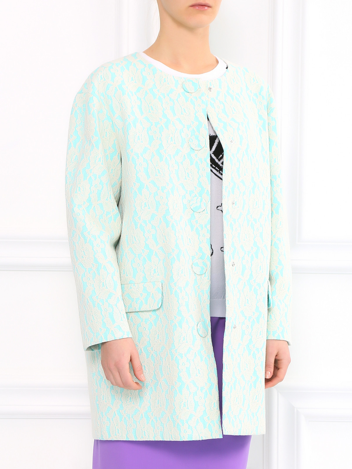 Пальто декорированное кружевом Moschino Boutique  –  Модель Верх-Низ  – Цвет:  Зеленый