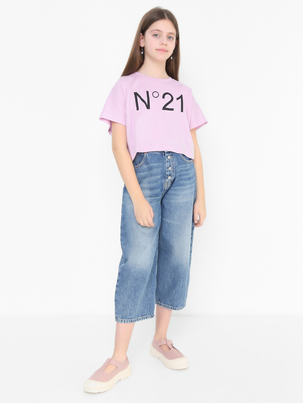 Укороченная футболка из хлопка N21  –  МодельОбщийВид  – Цвет:  Фиолетовый