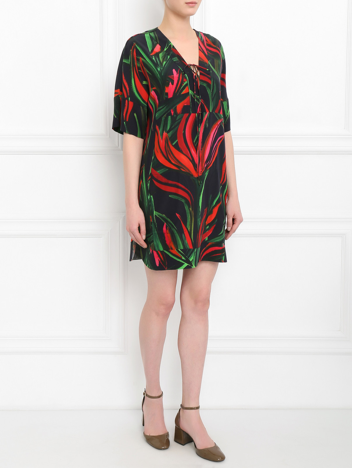 Платье из шелка свободного кроя с узором Barbara Bui  –  Модель Общий вид  – Цвет:  Узор
