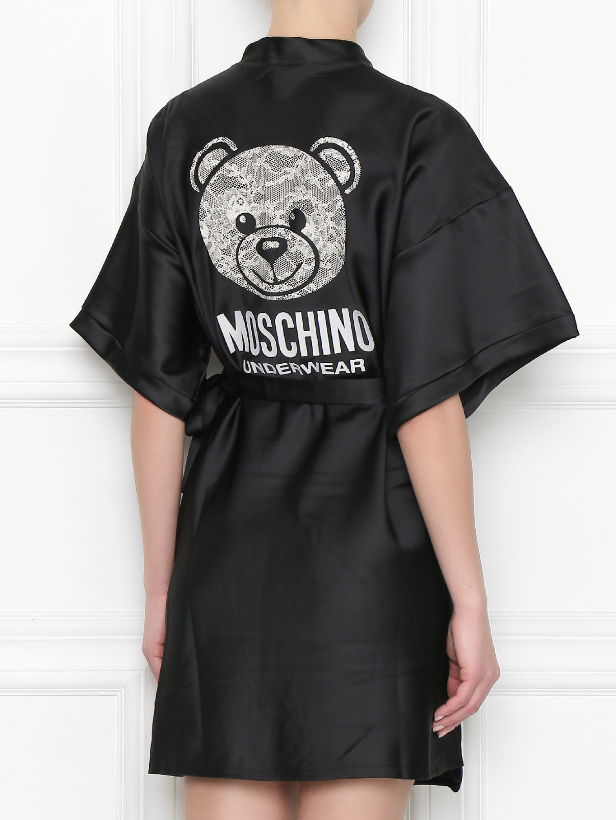 Халат прямого кроя с принтом Moschino Underwear  –  МодельВерхНиз1  – Цвет:  Черный