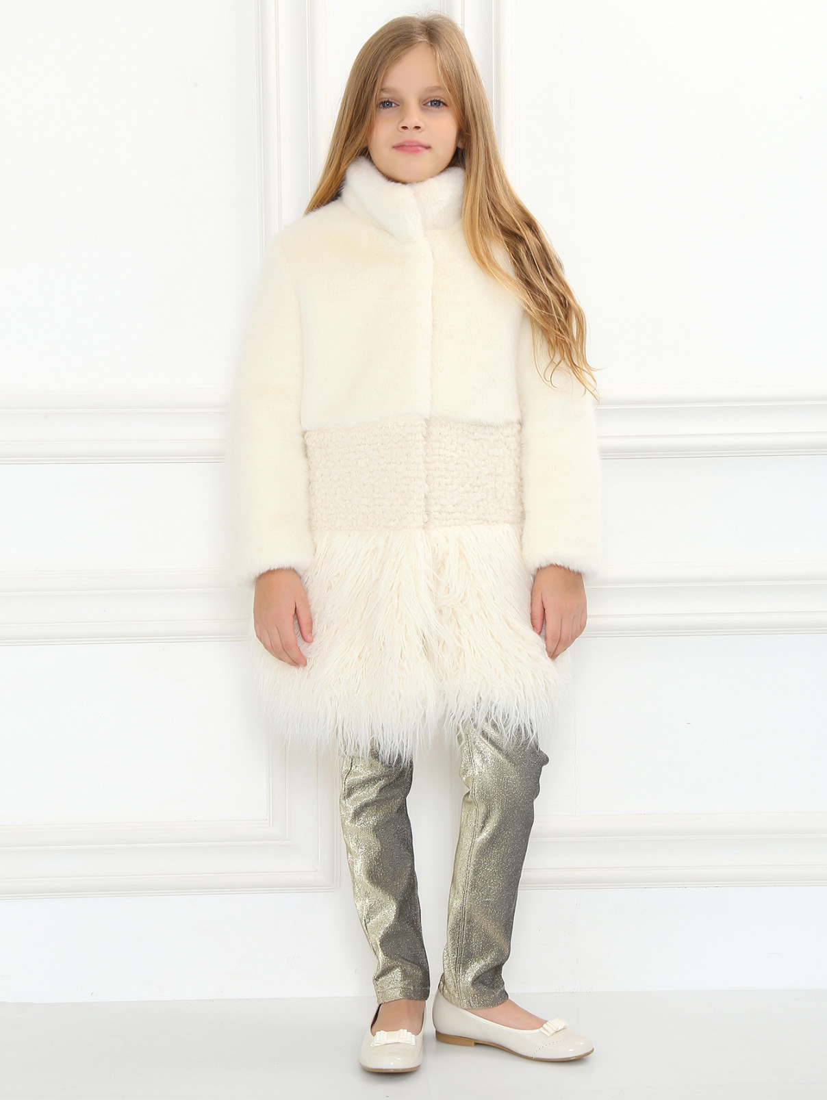 Фактурное пальто на стеганом подкладе Ermanno Scervino Junior  –  Модель Общий вид  – Цвет:  Белый