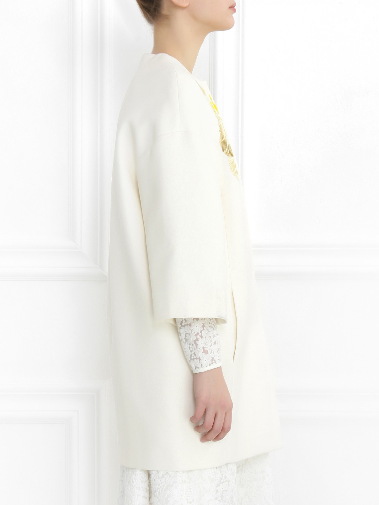Легкое пальто из хлопка с цветочным узором Giambattista Valli  –  Модель Верх-Низ2  – Цвет:  Белый