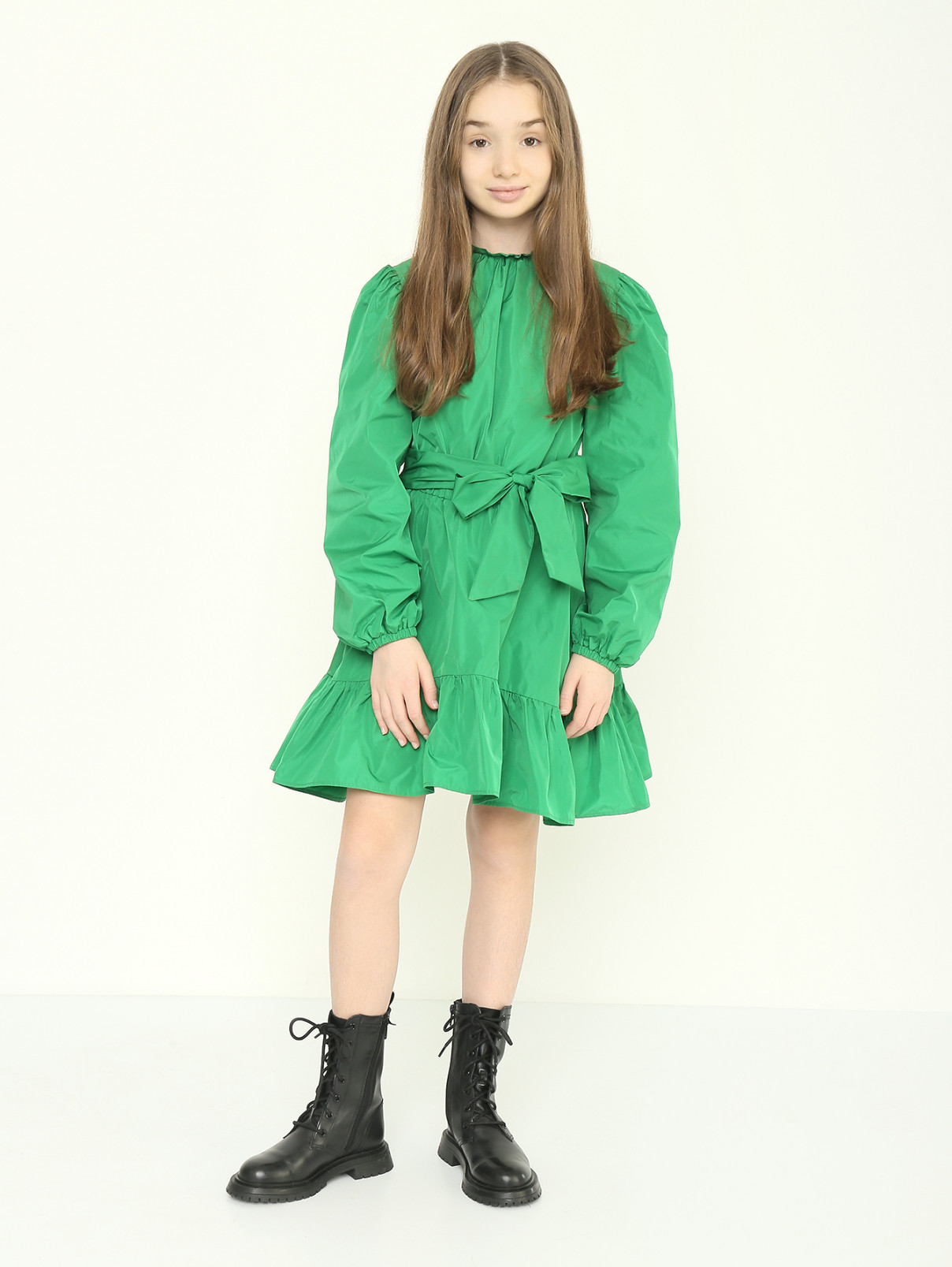 Однотонное платье с длинным рукавом MSGM  –  МодельОбщийВид  – Цвет:  Зеленый