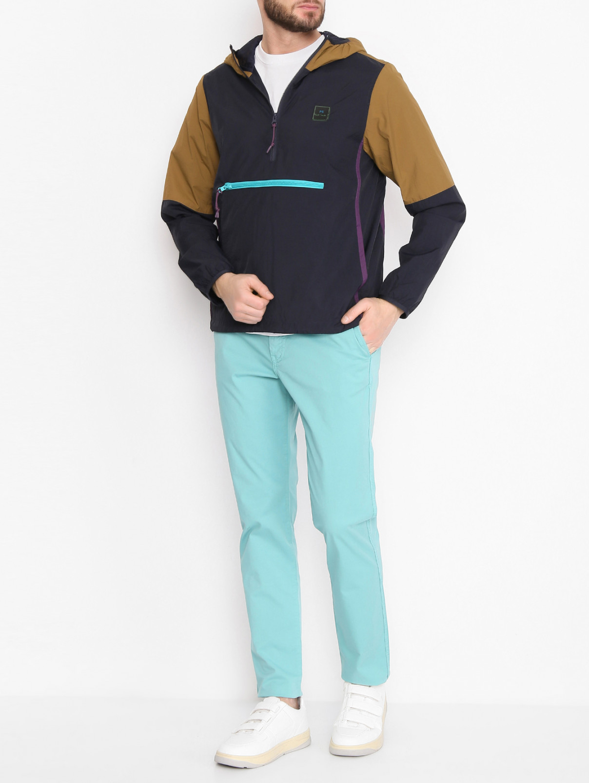 Куртка из нейлона на молнии с карманами Paul Smith  –  МодельОбщийВид  – Цвет:  Синий