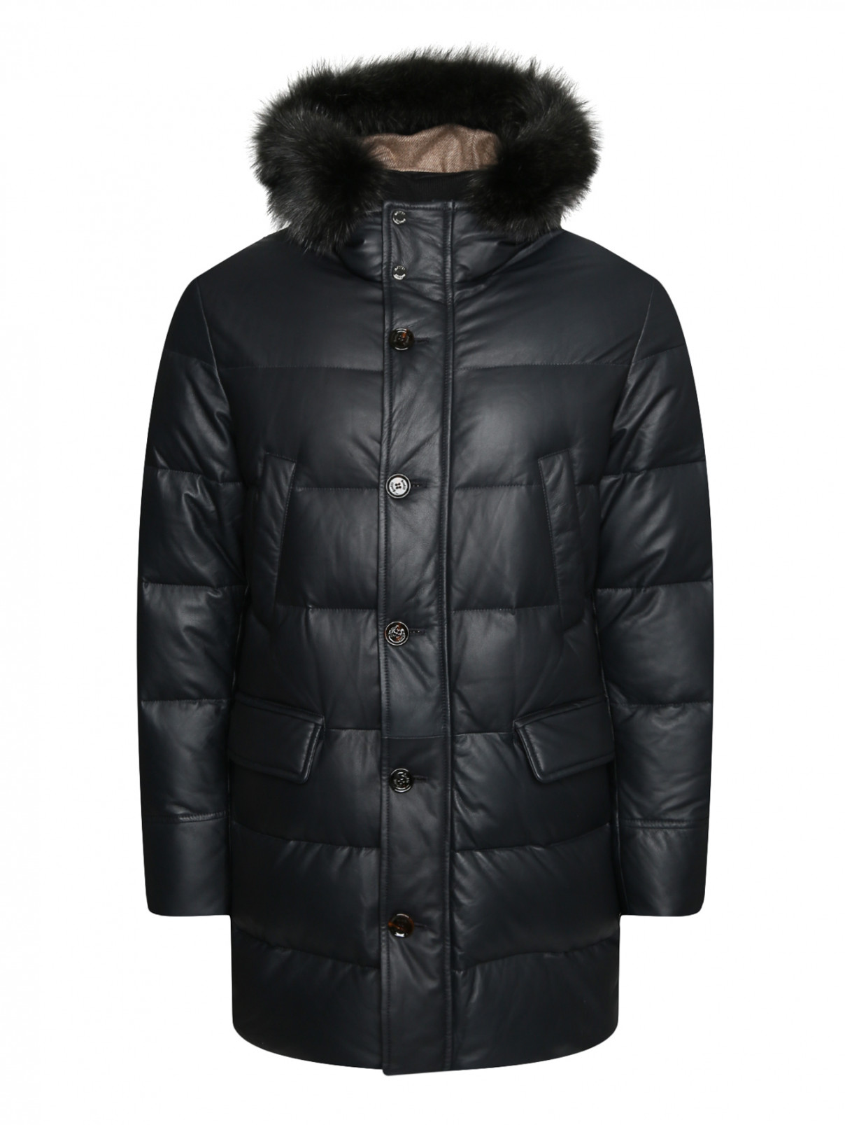 Стеганая куртка из кожи с меховой отделкой Moorer  –  Общий вид  – Цвет:  Черный