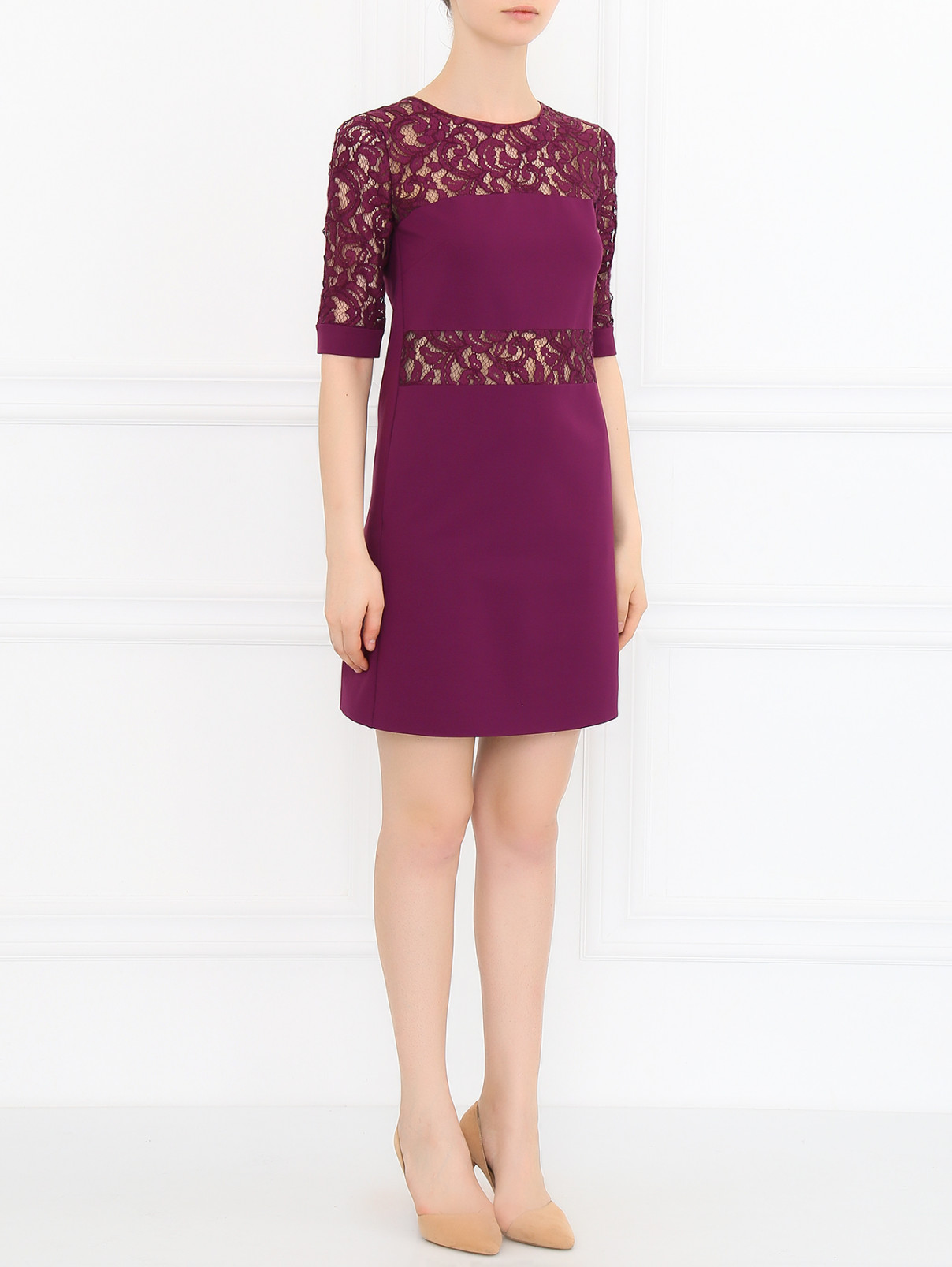 Платье-футляр с кружевными вставками Alberta Ferretti  –  Модель Общий вид  – Цвет:  Фиолетовый