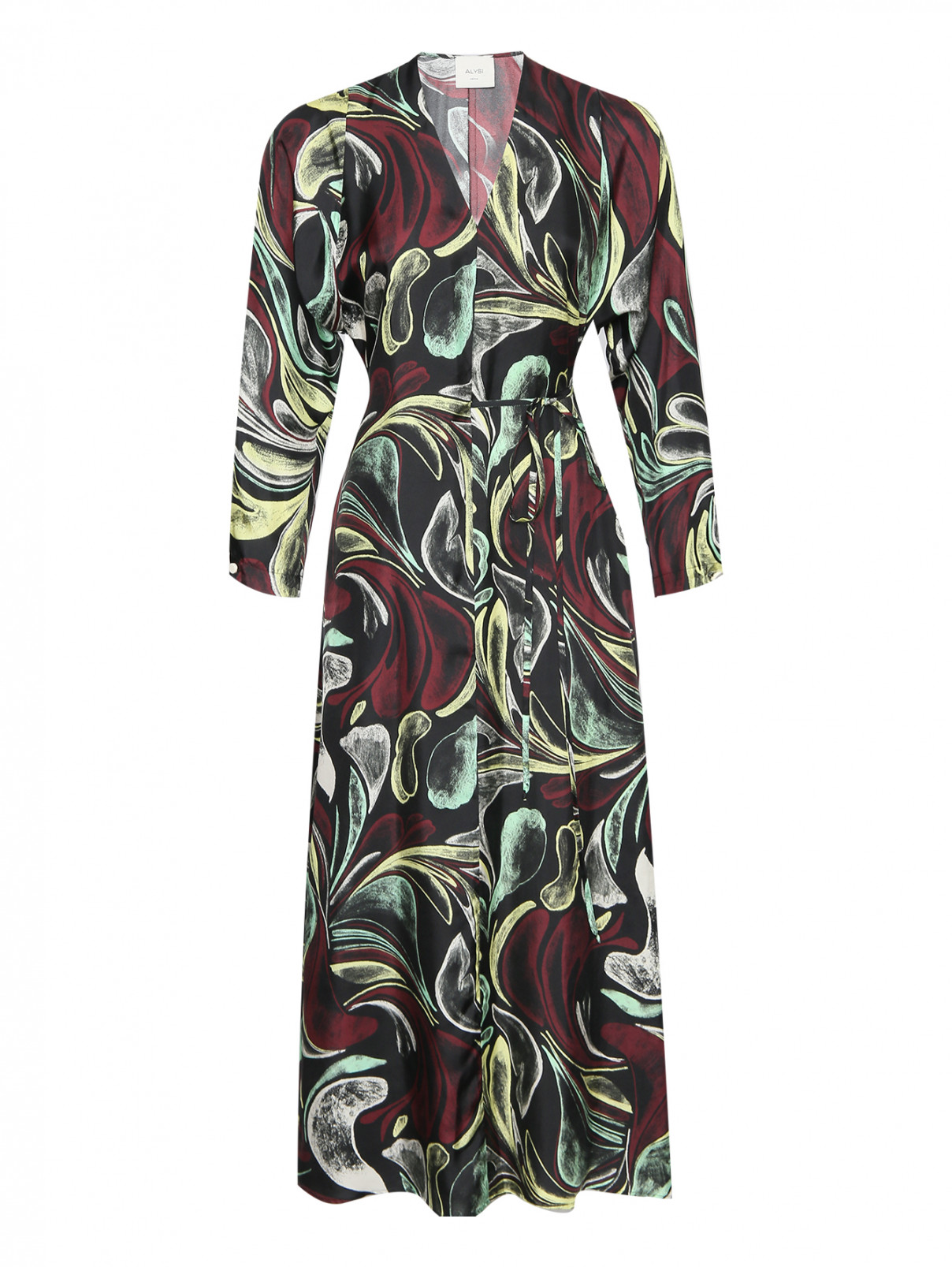 Платье-макси из шелка с узором Alysi  –  Общий вид  – Цвет:  Узор