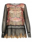 Шелковая блуза с цветочным узором и кружевной отделкой Alberta Ferretti  –  Общий вид