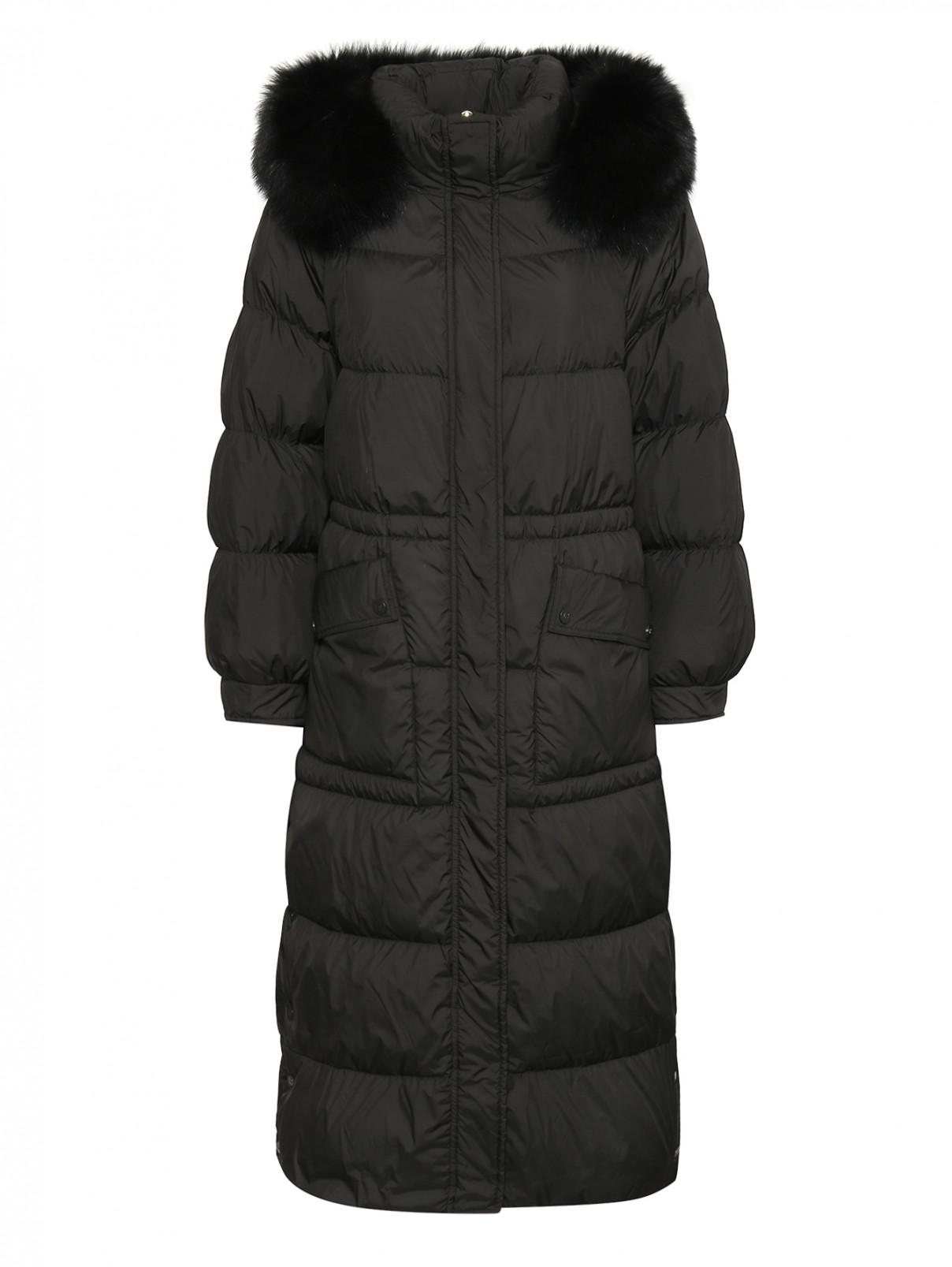 Стеганое пуховое пальто с карманами Luisa Spagnoli  –  Общий вид  – Цвет:  Черный