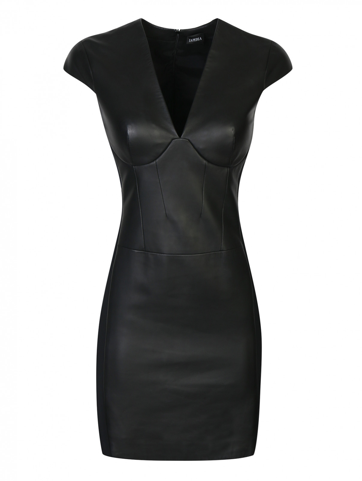 Платье из кожи с трикотажными вставками La Perla  –  Общий вид  – Цвет:  Черный