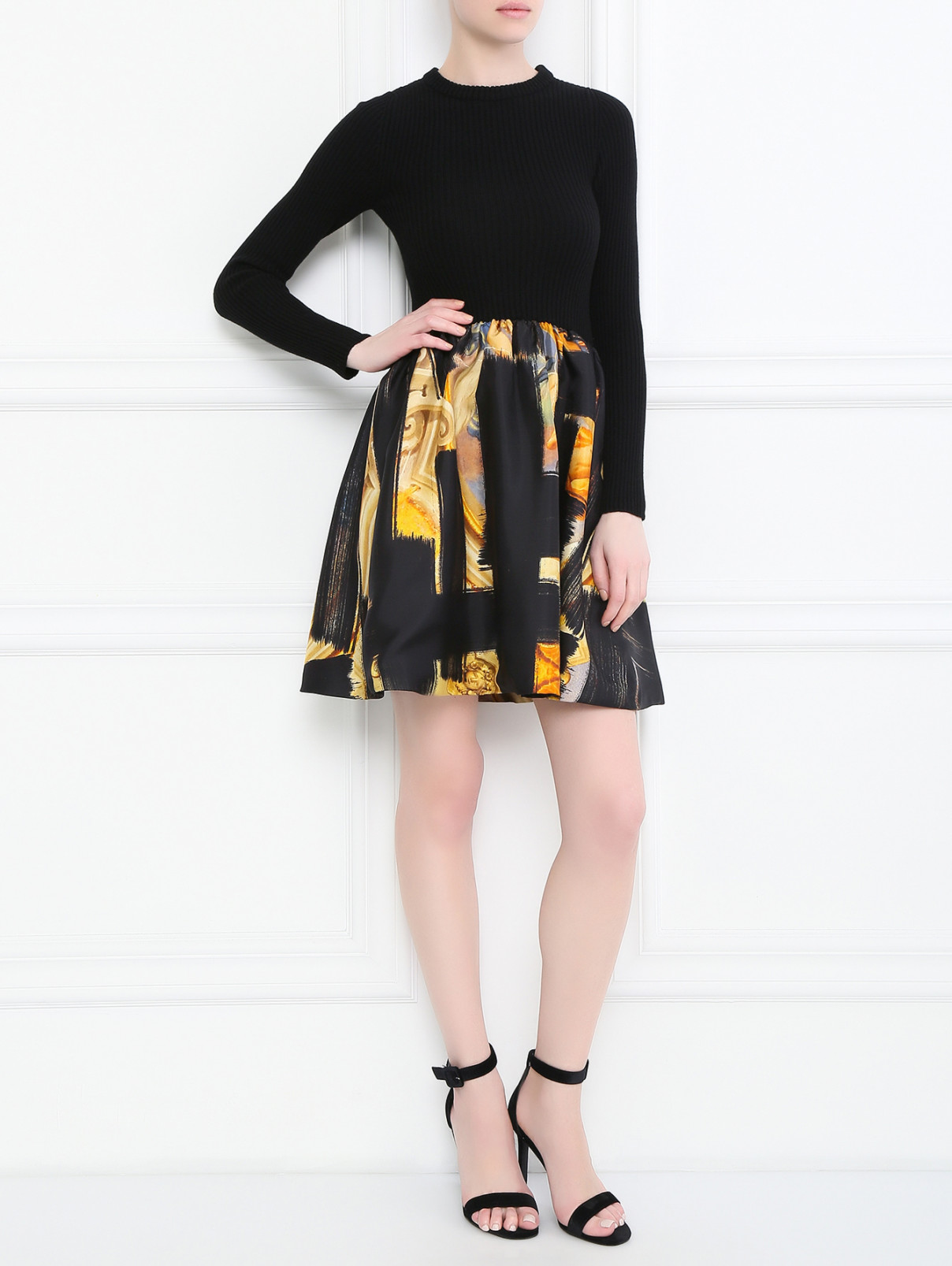 Платье из шерсти и кашемира с принтом Moschino Couture  –  Модель Общий вид  – Цвет:  Черный