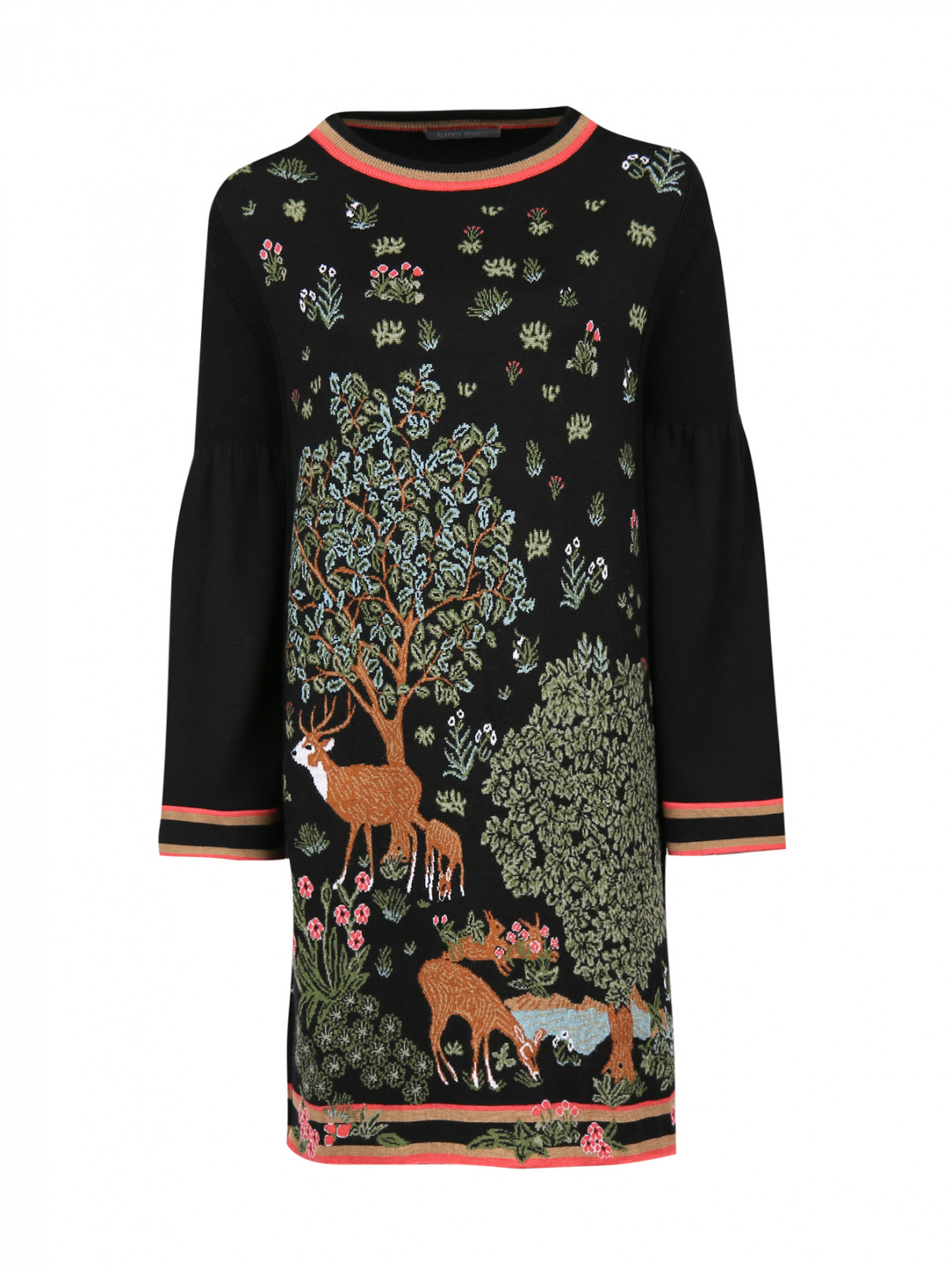 Платье-мини из шерсти с узором Alberta Ferretti  –  Общий вид  – Цвет:  Черный
