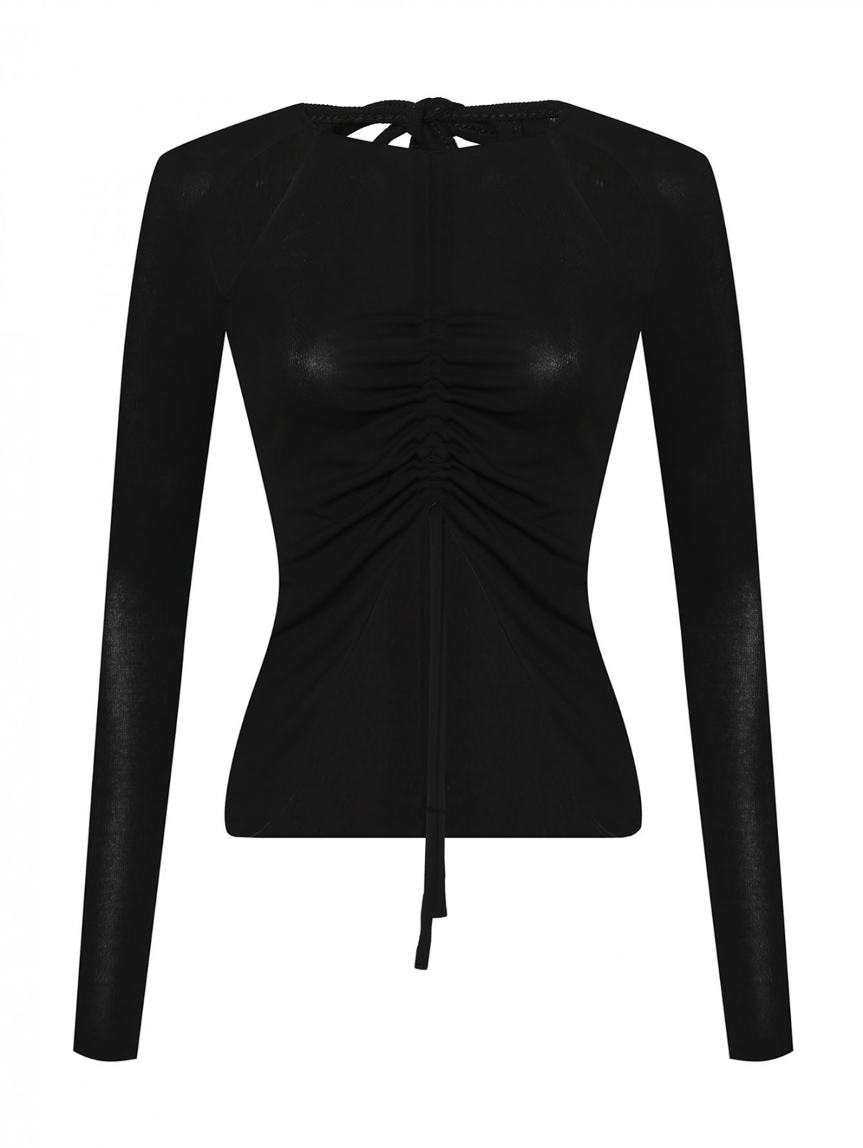 Блуза со сборкой и разрезами Erika Cavallini  –  Общий вид  – Цвет:  Черный