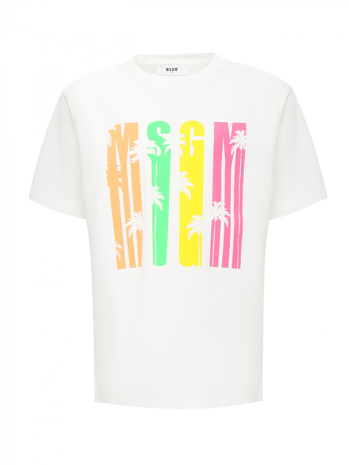 Хлопковая футболка с принтом MSGM  –  Общий вид  – Цвет:  Белый