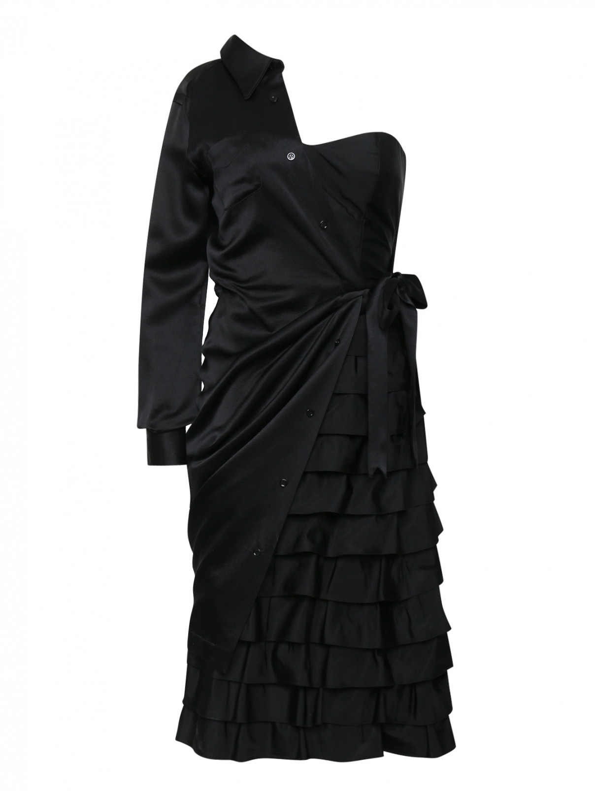 Платье-фуляр из шелка асимметричного кроя Moschino  –  Общий вид  – Цвет:  Черный