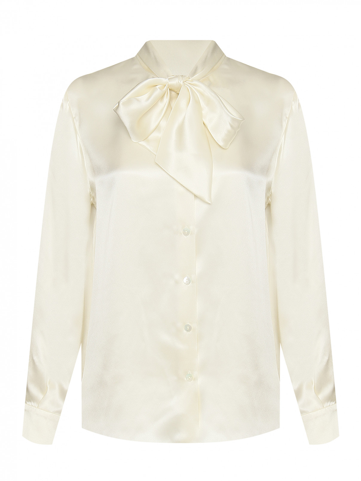 Блуза из шелка однотонная с бантом Luisa Spagnoli  –  Общий вид  – Цвет:  Белый