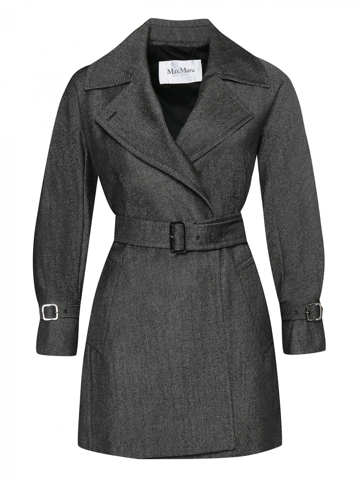 Пальто из шерсти с поясом Max Mara  –  Общий вид  – Цвет:  Серый