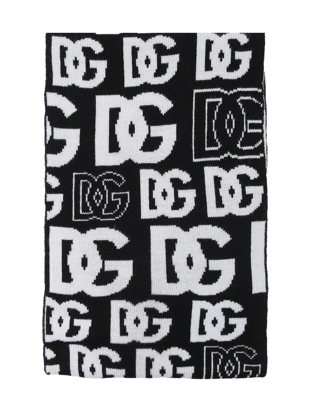 Шарф из шерсти с логотипичным узором Dolce & Gabbana  –  Общий вид  – Цвет:  Черный