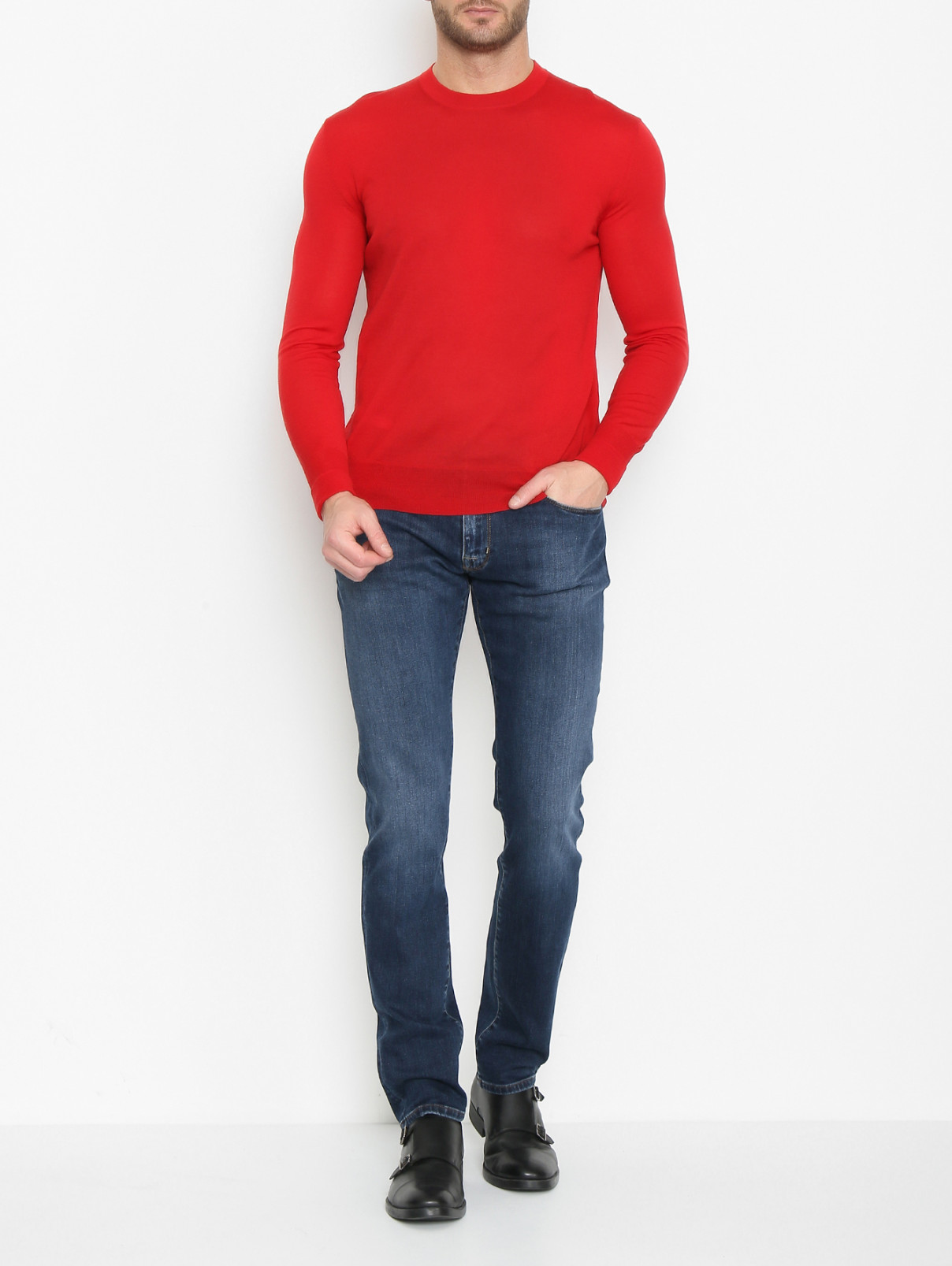 Джемпер из шерсти с длинными рукавами PT Torino  –  МодельОбщийВид  – Цвет:  Красный