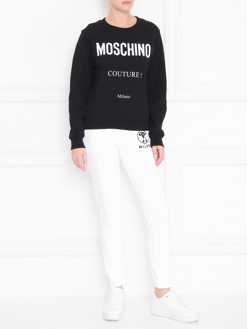 Брюки из хлопка с принтом на резинке Moschino - МодельОбщийВид