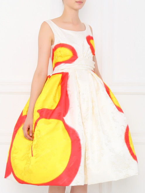 Платье-миди с принтом и драпировкой и подъюбником Moschino Couture - Модель Верх-Низ