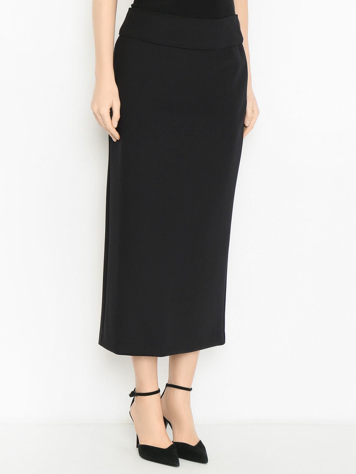 Однотонная юбка-миди с разрезом Max Mara  –  МодельВерхНиз  – Цвет:  Синий