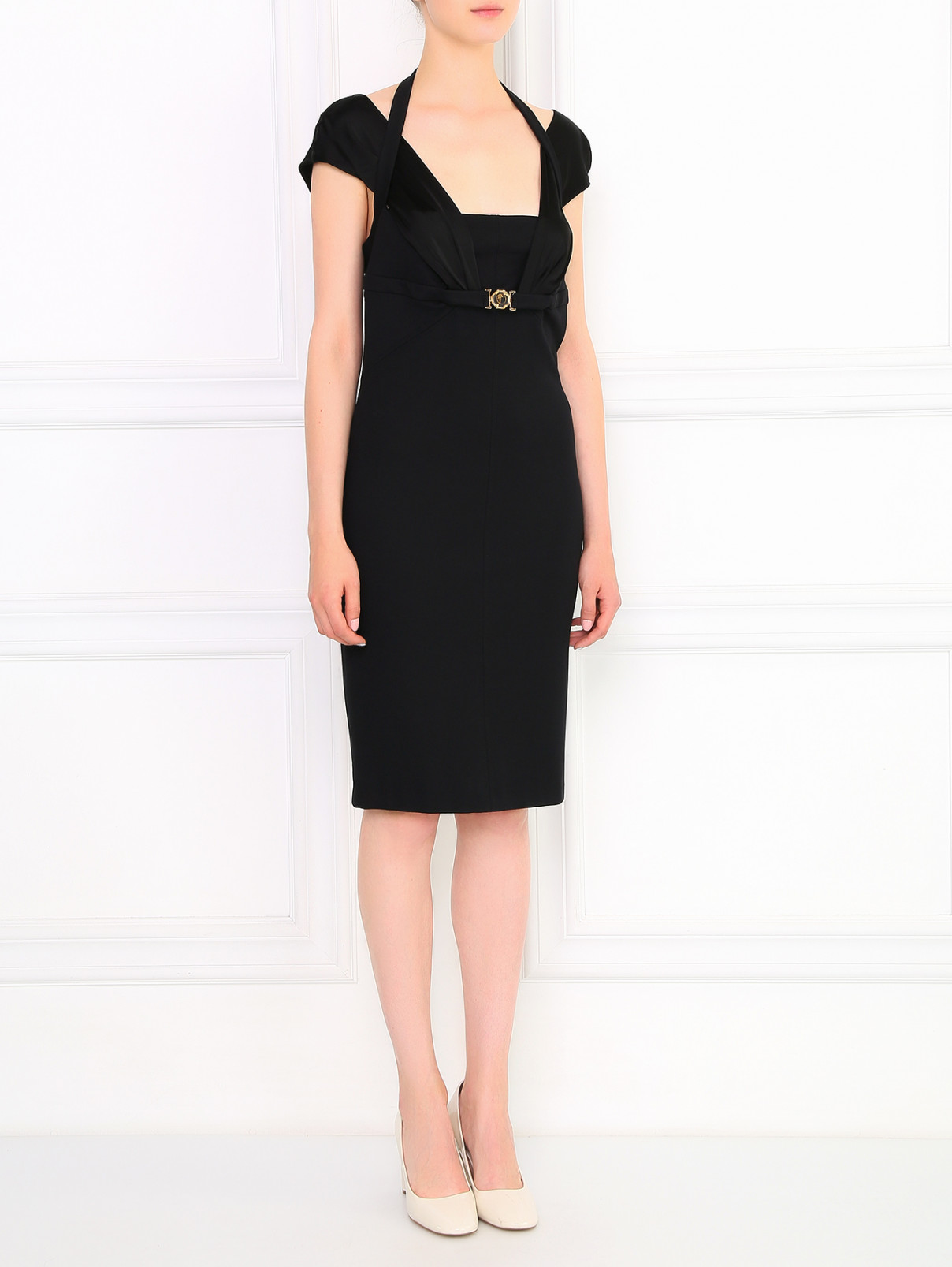 Трикотажное платье-мини на широких бретелях Versace Collection  –  Модель Общий вид  – Цвет:  Черный