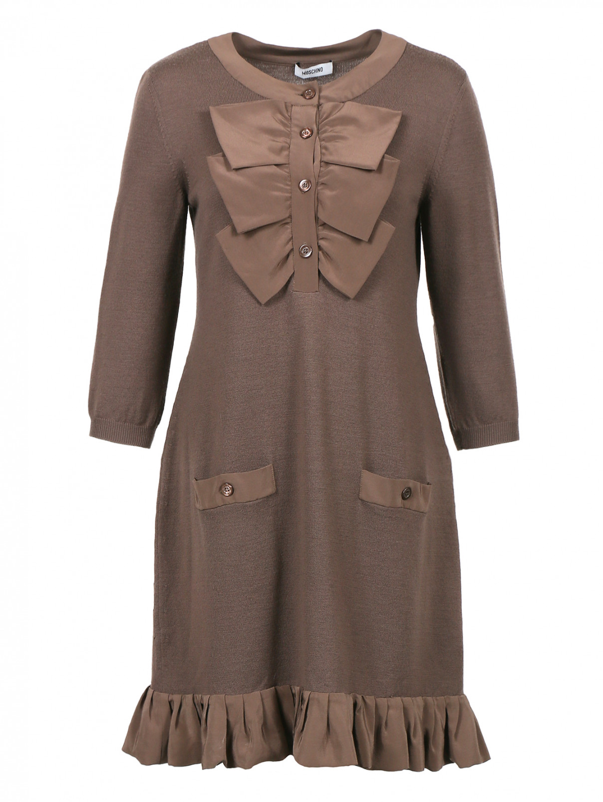 Шерстяное платье с декором из шелка Moschino  –  Общий вид  – Цвет:  Коричневый