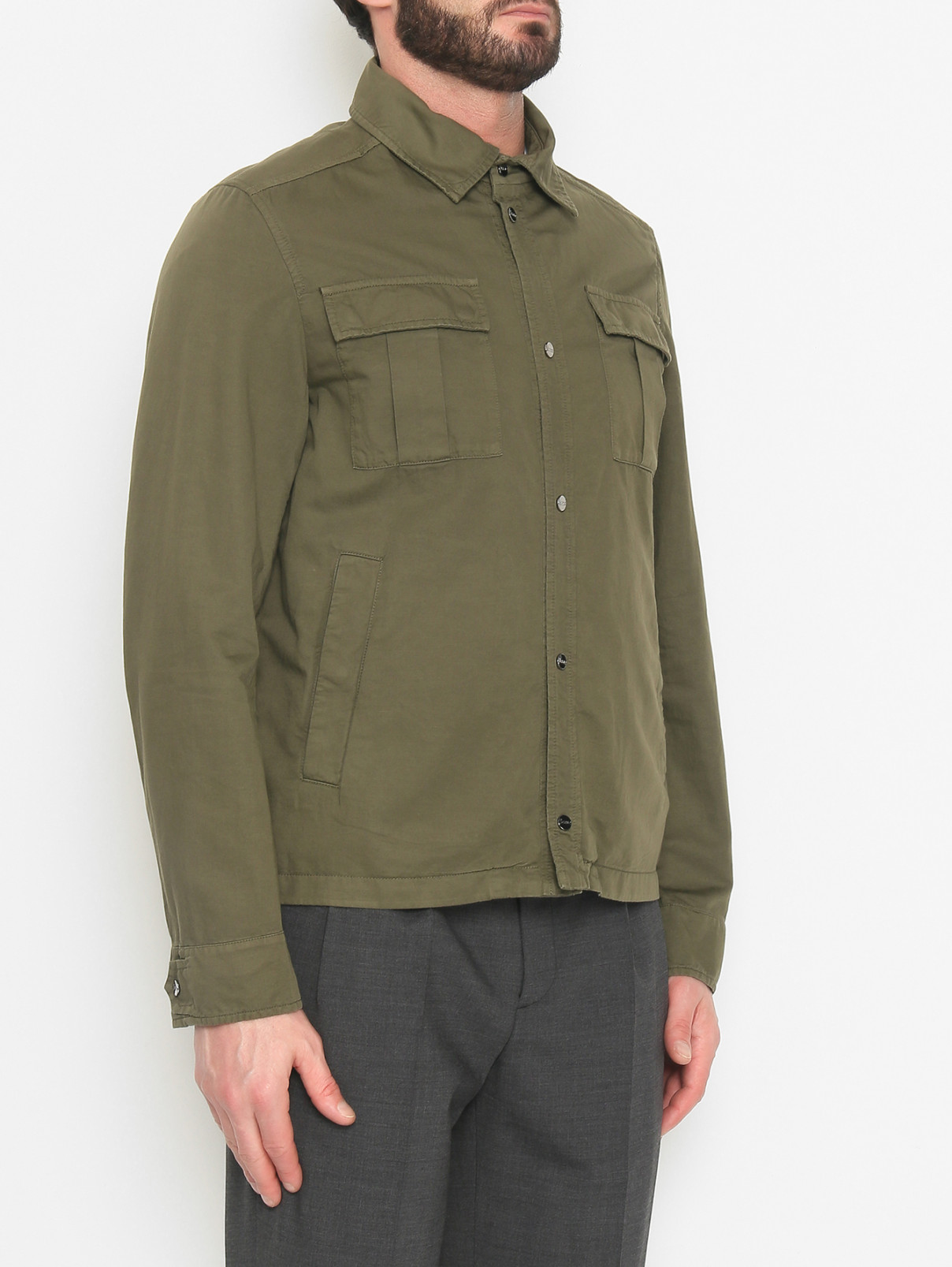 Куртка-рубашка с накладными карманами Herno  –  МодельВерхНиз  – Цвет:  Зеленый