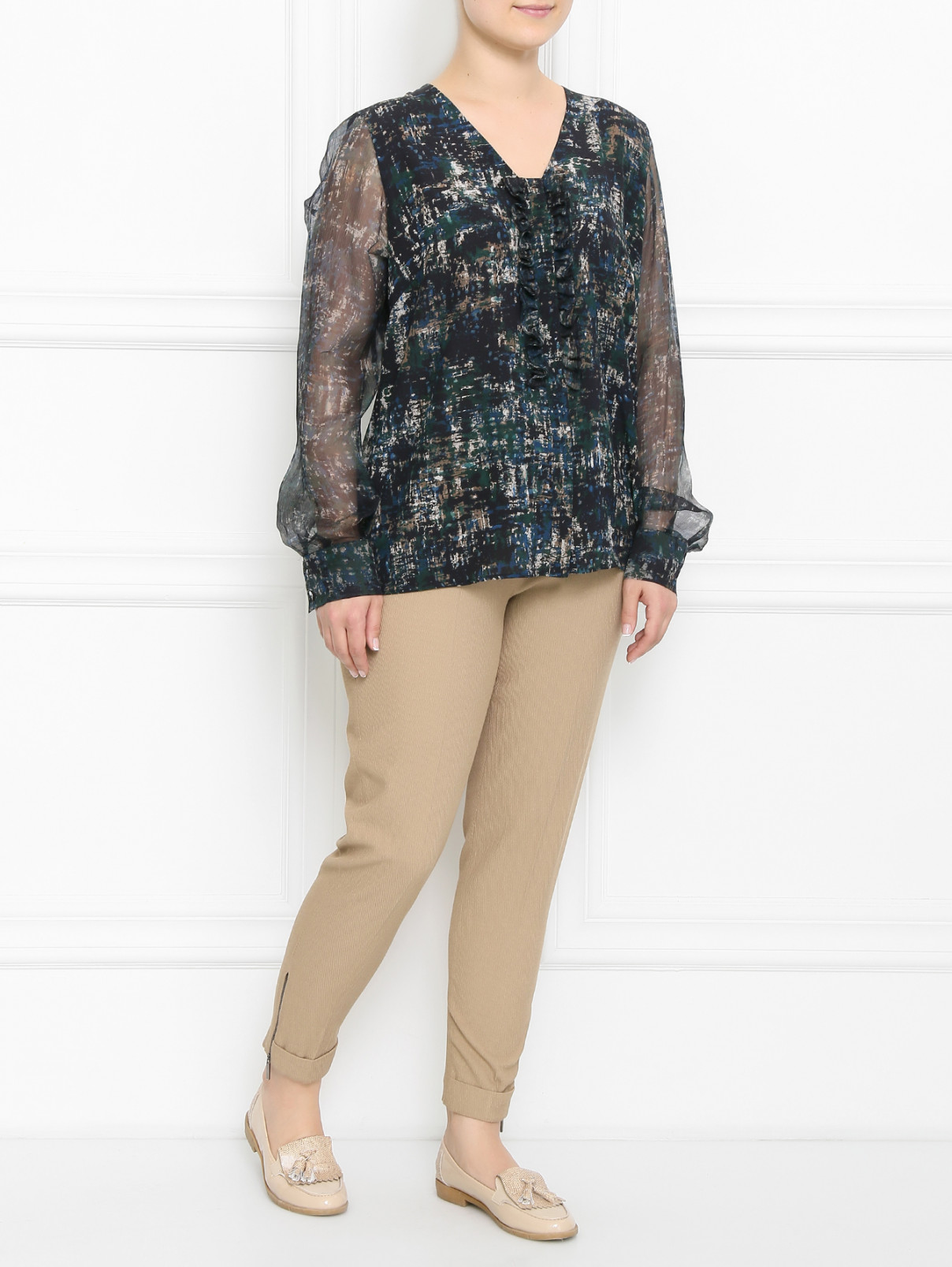 Укороченные брюки зауженного кроя Marina Rinaldi  –  Модель Общий вид  – Цвет:  Бежевый
