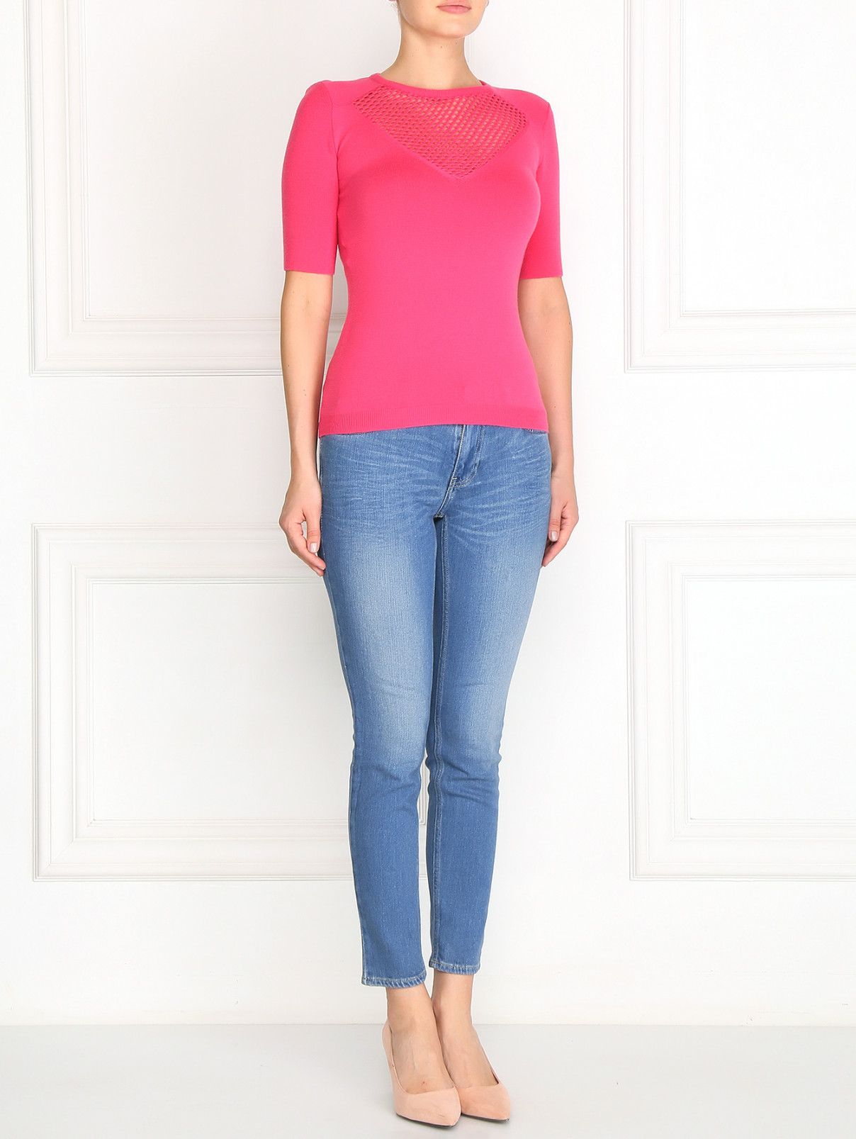 Джемпер из шерсти с короткими рукавами Moschino Cheap&Chic  –  Модель Общий вид  – Цвет:  Розовый