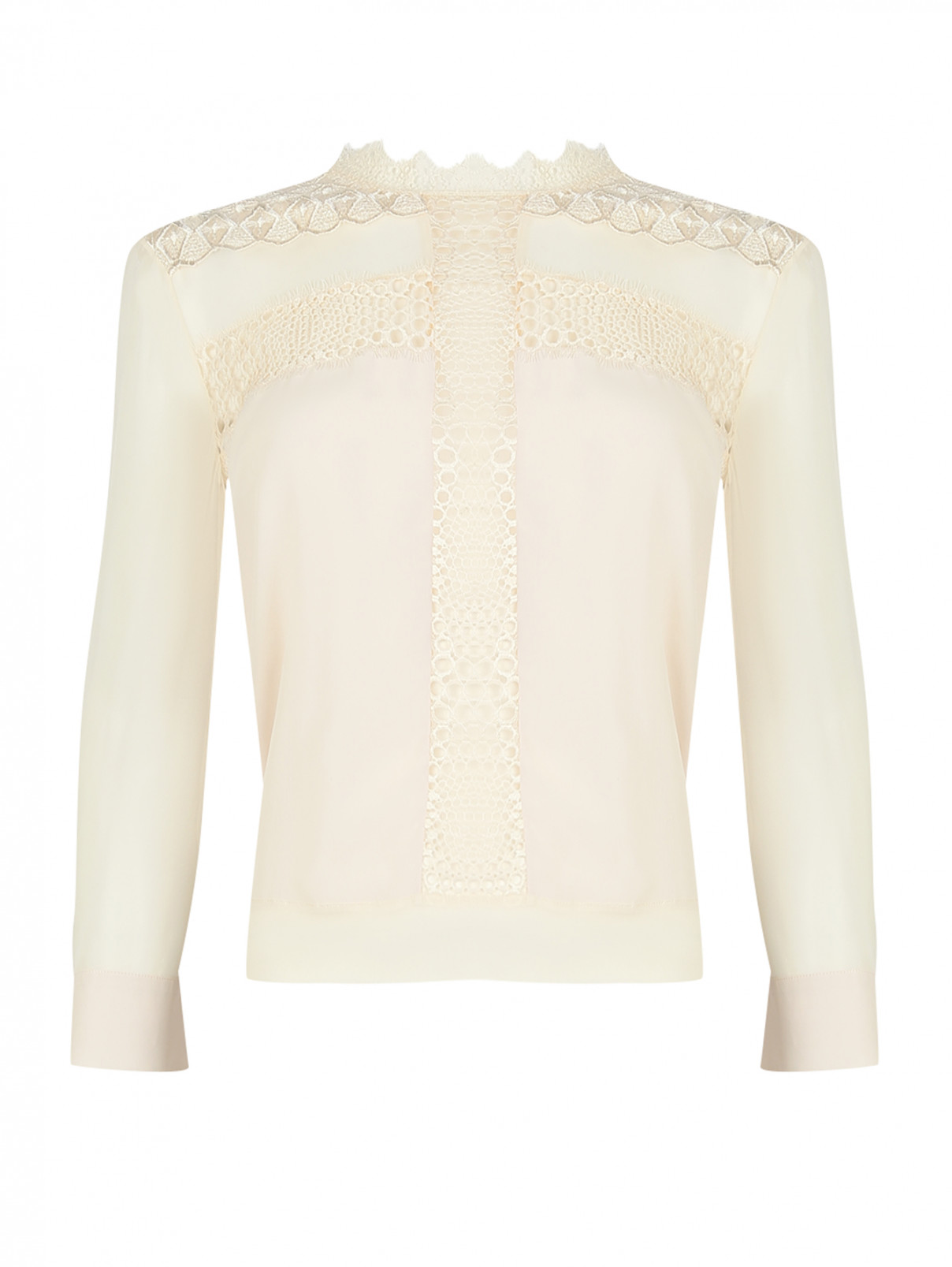 Блуза из шелка, декорированная кружевом Junior Gaultier  –  Общий вид  – Цвет:  Бежевый
