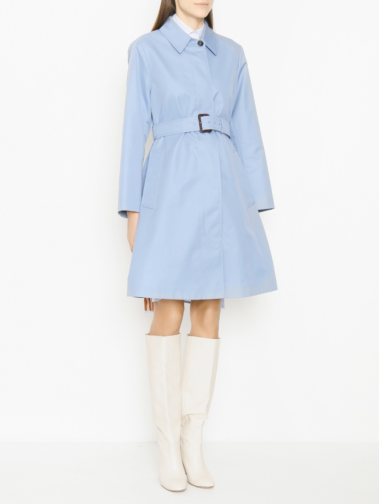 Плащ из смешанного хлопка с поясом Weekend Max Mara  –  МодельВерхНиз  – Цвет:  Синий