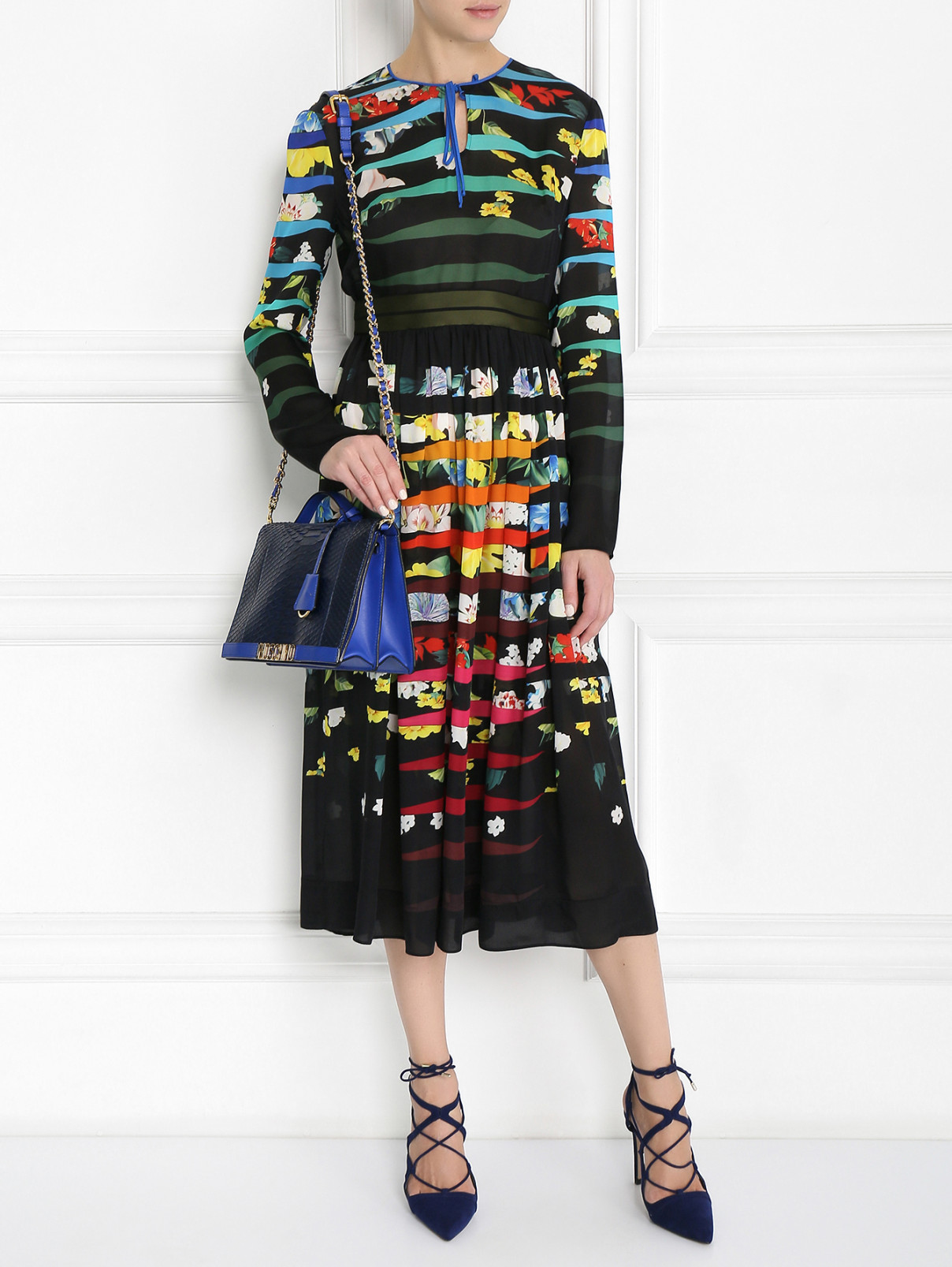 Платье-миди из шелка с цветочным узором Mary Katrantzou  –  Модель Общий вид  – Цвет:  Узор